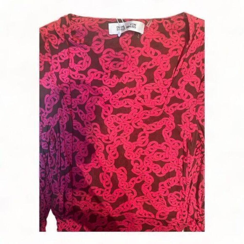 Diane Von Furstenberg Edyna Dress Midi Crawling Chain‎ Small Beet Pink Large - Picture 10 of 12